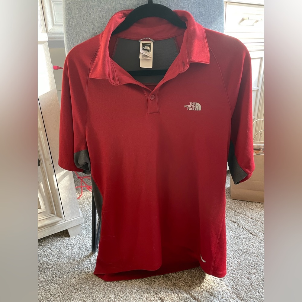 Men’s red North Face Polo